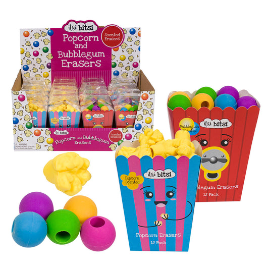 Itsi Bitsi Popcorn and Bubblegum Scented Erasers, 12-Pack