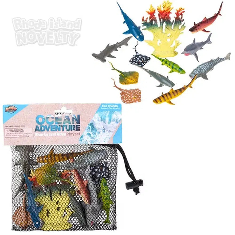 The Toy Network-12 Piece Shark And Ray Mesh Bag Play Set-AT-MTSHR-Legacy Toys