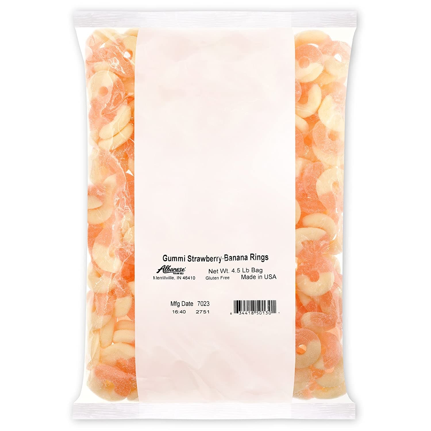 Albanese Confectionery-Gummi Strawberry Banana Rings 4.5 lb. Bag-50130-Legacy Toys