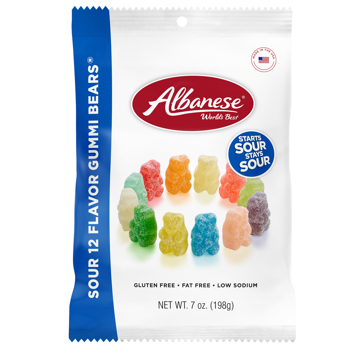 Albanese Confectionery-Sour 12 Flavor Gummi Bears 7 oz. Peg Bag-53328-Legacy Toys