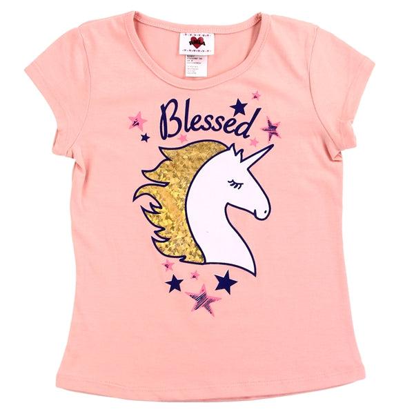 Childrens Apparel-RMLA Girls Blush 4-6X Foil Screen T-Shirt--Legacy Toys