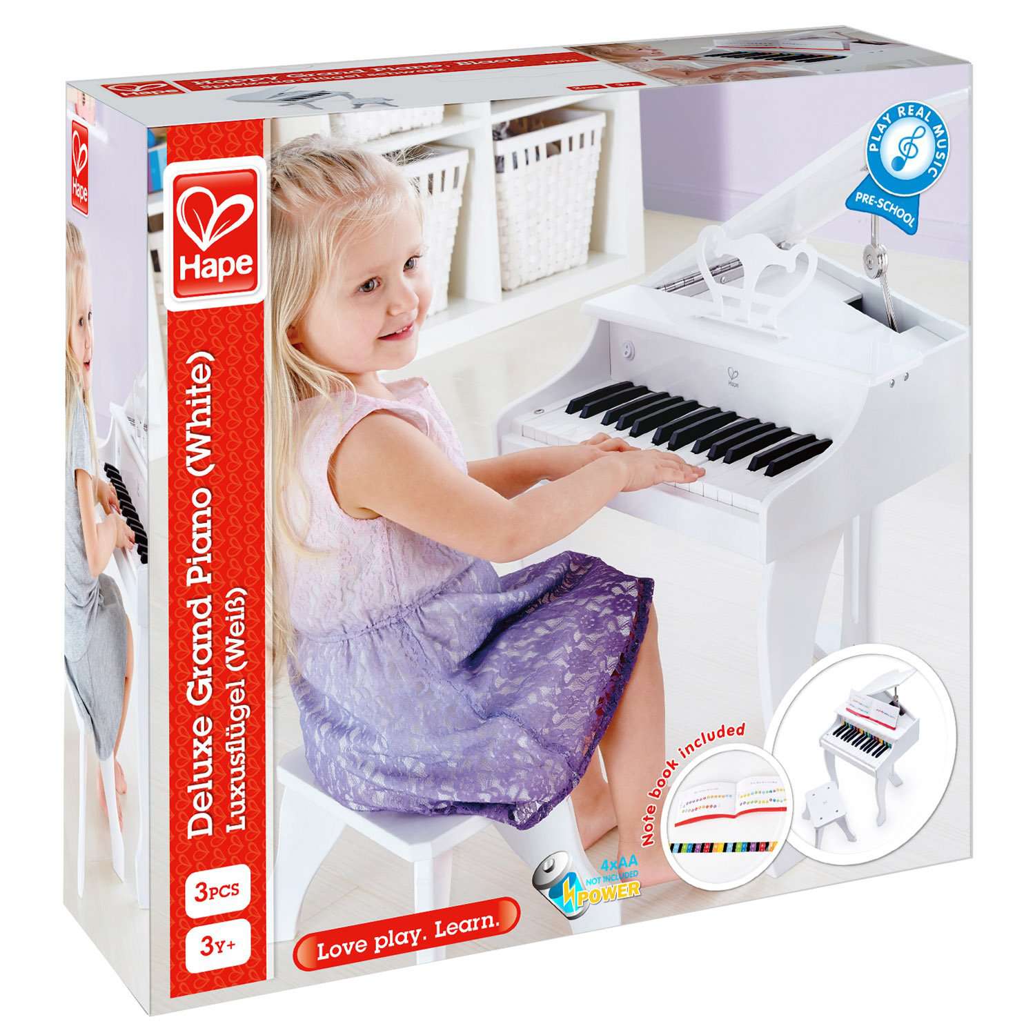 Hape-Deluxe Grand Piano - White-E0338-Legacy Toys
