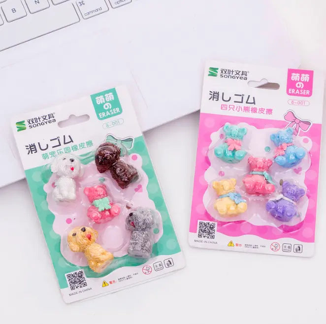 IDAKO-Cute Teddy Bear & Dog Series Mini Erasers Card-ID208-Legacy Toys