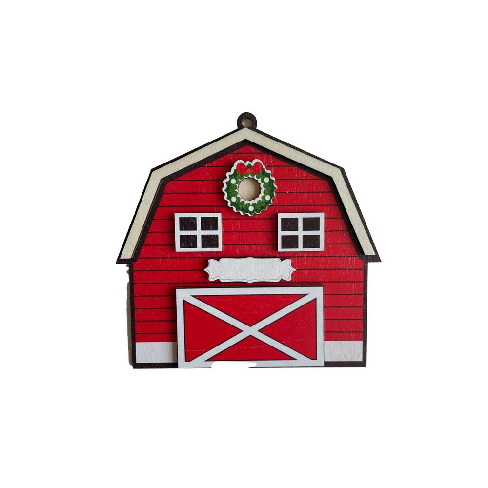 Idako-Personalized Wooden Christmas Ornament Red Barn-ORN013-Legacy Toys