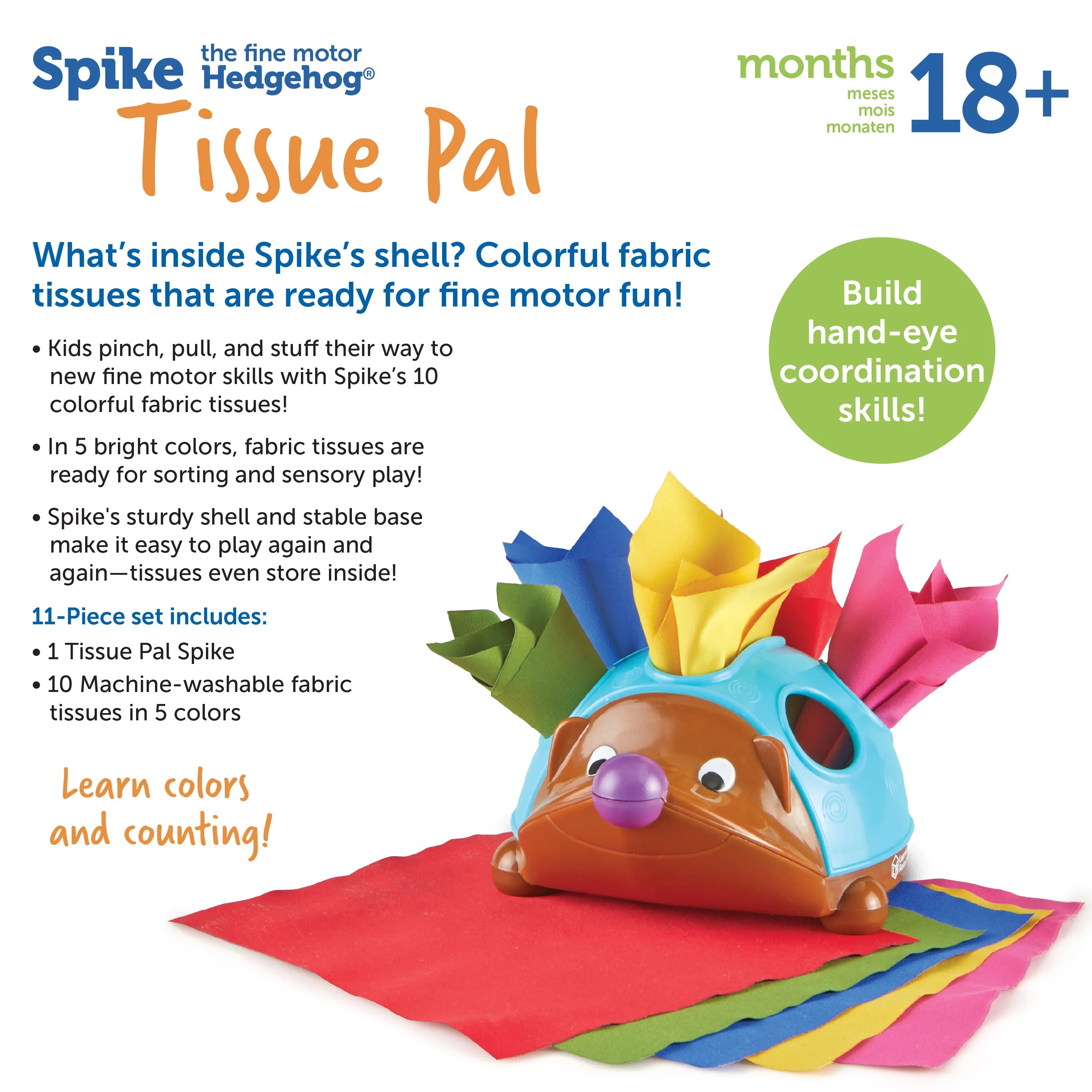 Learning Resources-Spike the Fine Motor Hedgehog Tissue Pal-LER9137-Legacy Toys