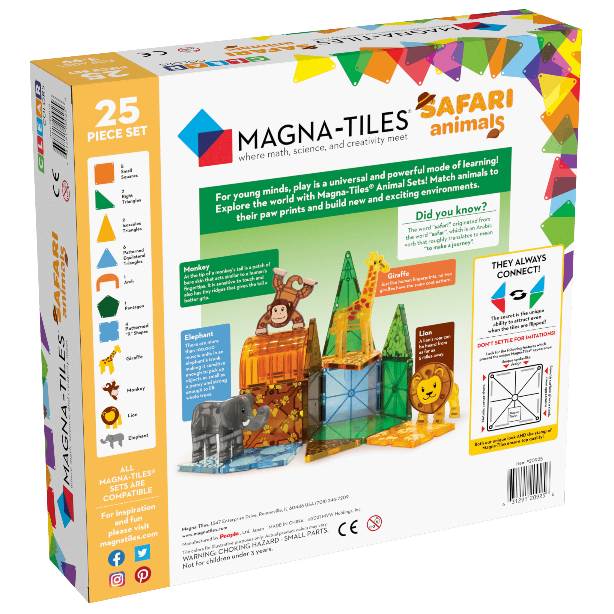 Magna-Tiles-Magna-Tiles Safari Animals 25 Piece set-20925-Legacy Toys