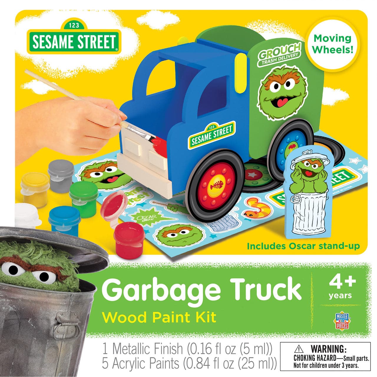 MasterPieces-Classic Wood Paint Kit - Sesame Street Garbage Truck-22103-Legacy Toys