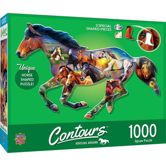 MasterPieces-Contours - Horsing Around - 1000 Piece Shaped Puzzle-72052-Legacy Toys