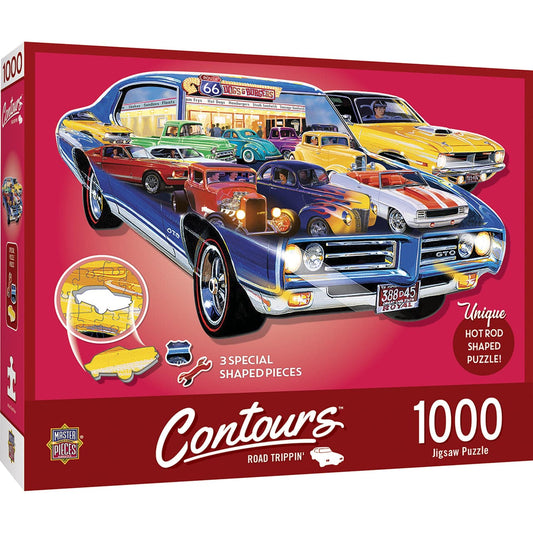 MasterPieces-Contours - Road Trippin' - 1000 Piece Shaped Puzzle-71957-Legacy Toys