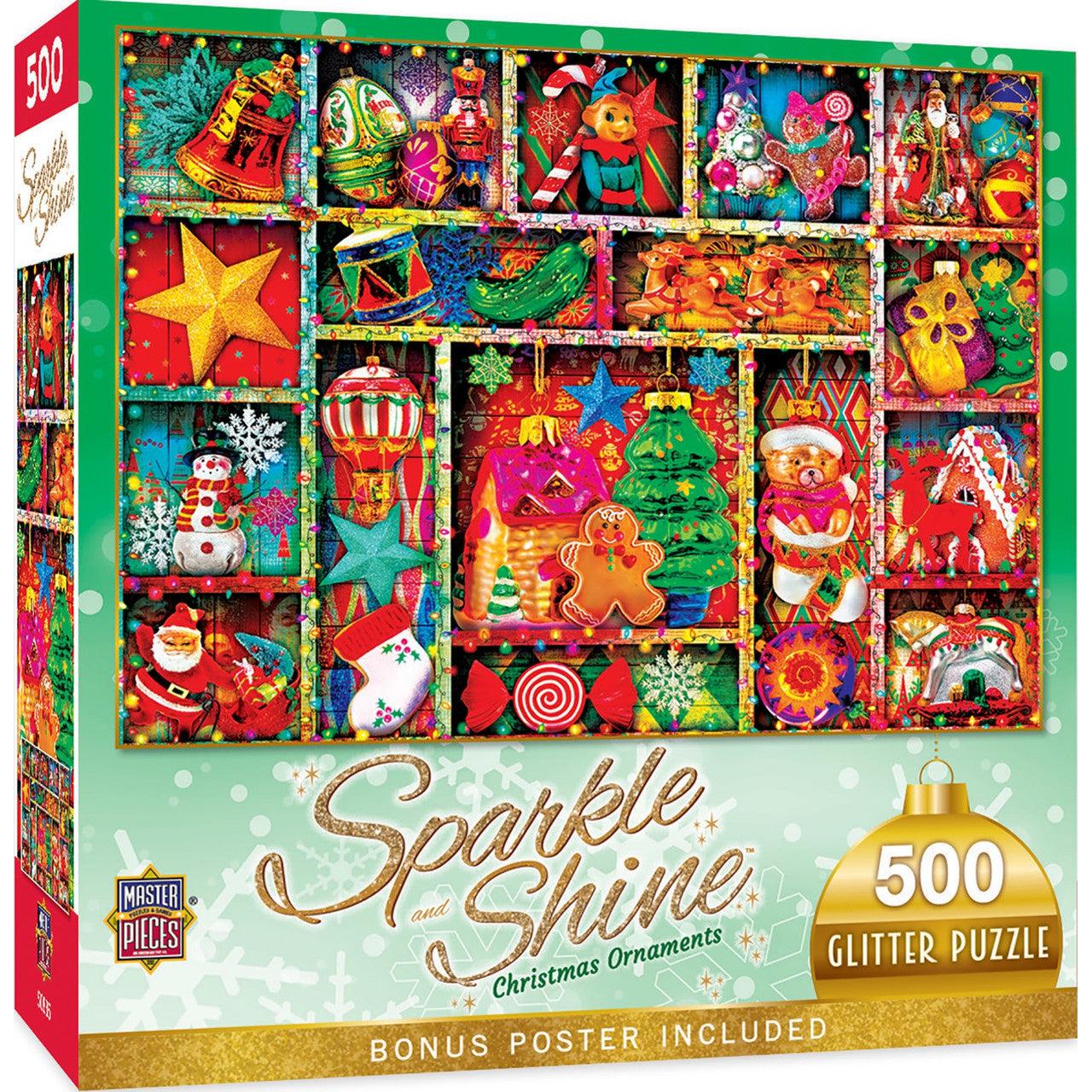 MasterPieces-Holiday - Christmas Ornaments - 500 Piece Glitter Puzzle-32248-Legacy Toys