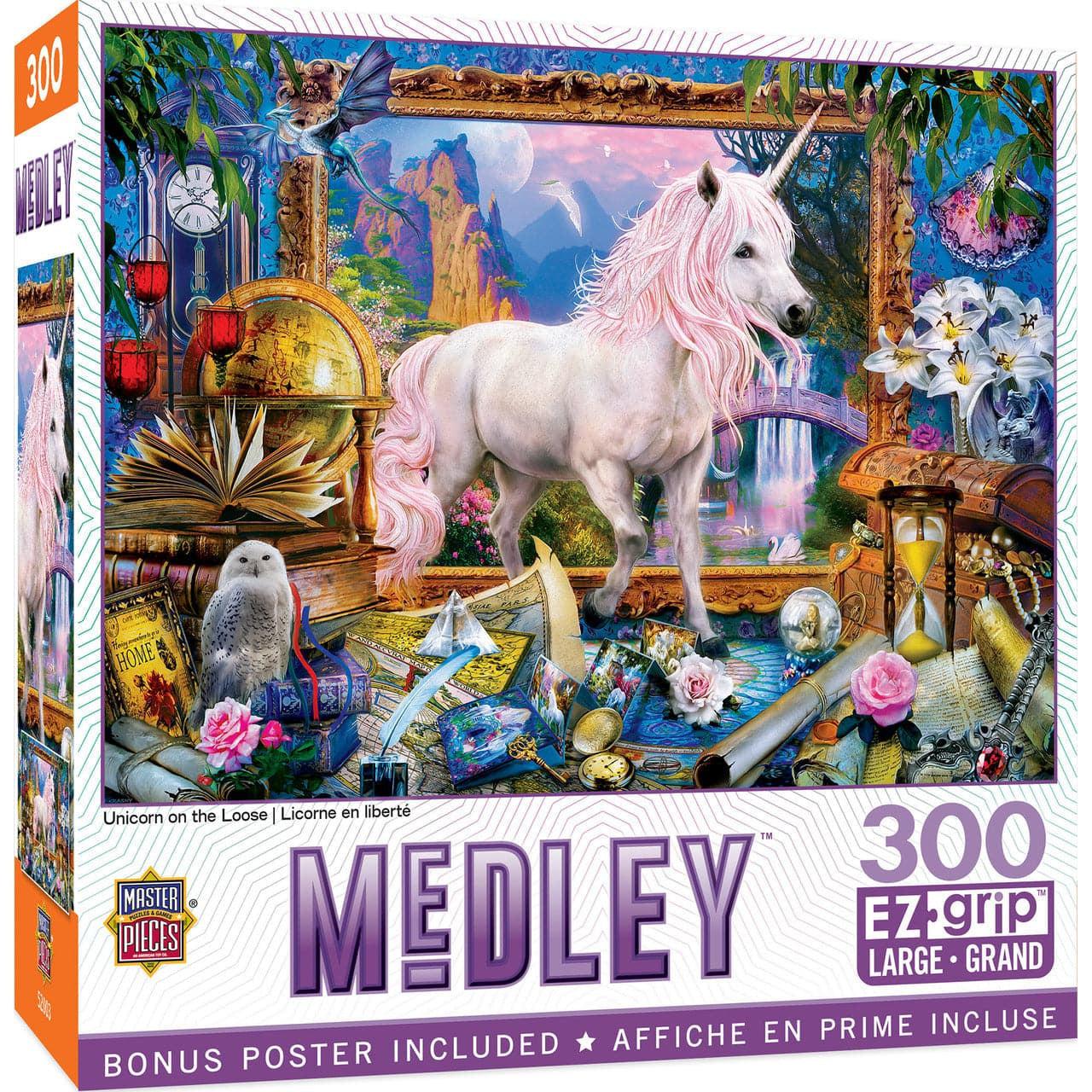 MasterPieces-Medley - Unicorns on the Loose - 300 Piece EzGrip Puzzle-32282-Legacy Toys