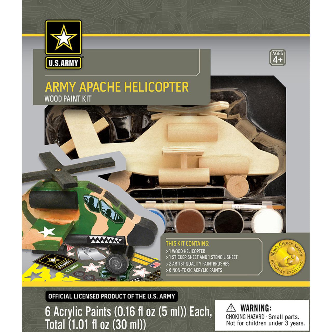MasterPieces-U.S. Army - Apache Helicopter Wood Paint Kit-21525-Legacy Toys