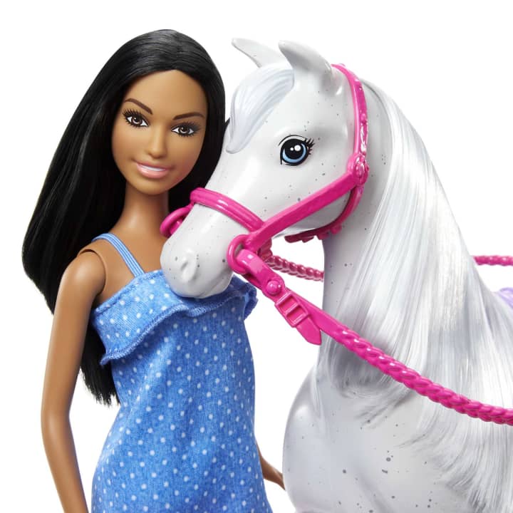 Mattel-Barbie Doll and Horse - Brunette-HCJ53-Legacy Toys