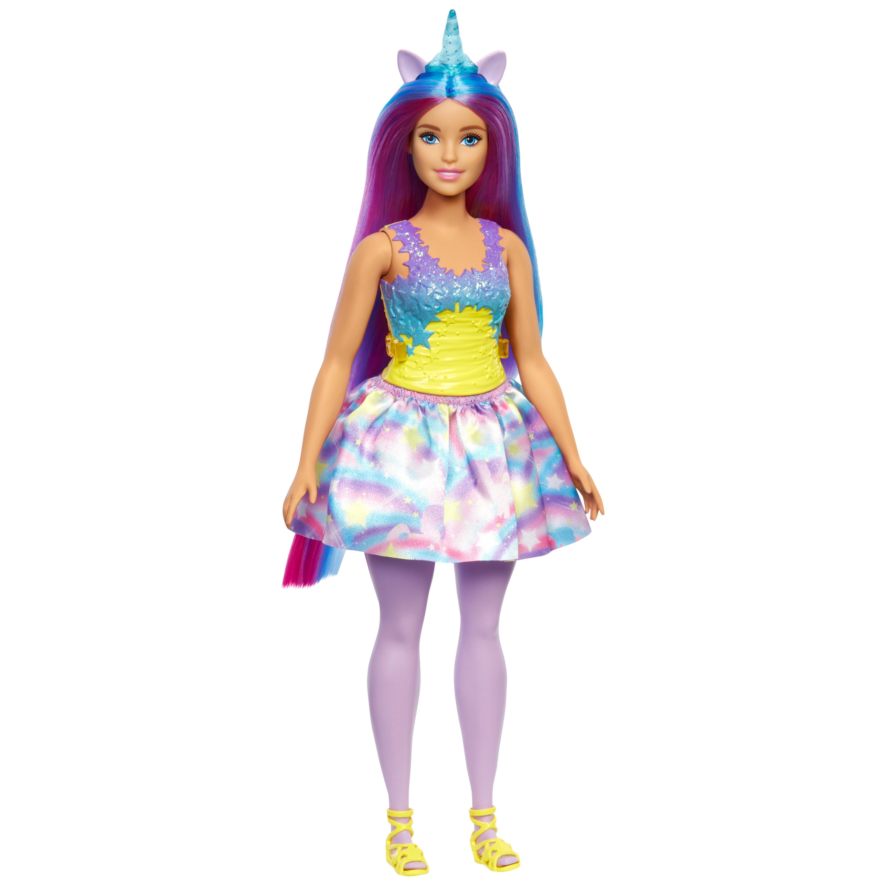 Barbie Dreamtopia Unicorn Doll Purple Tights Yellow Top Purple H