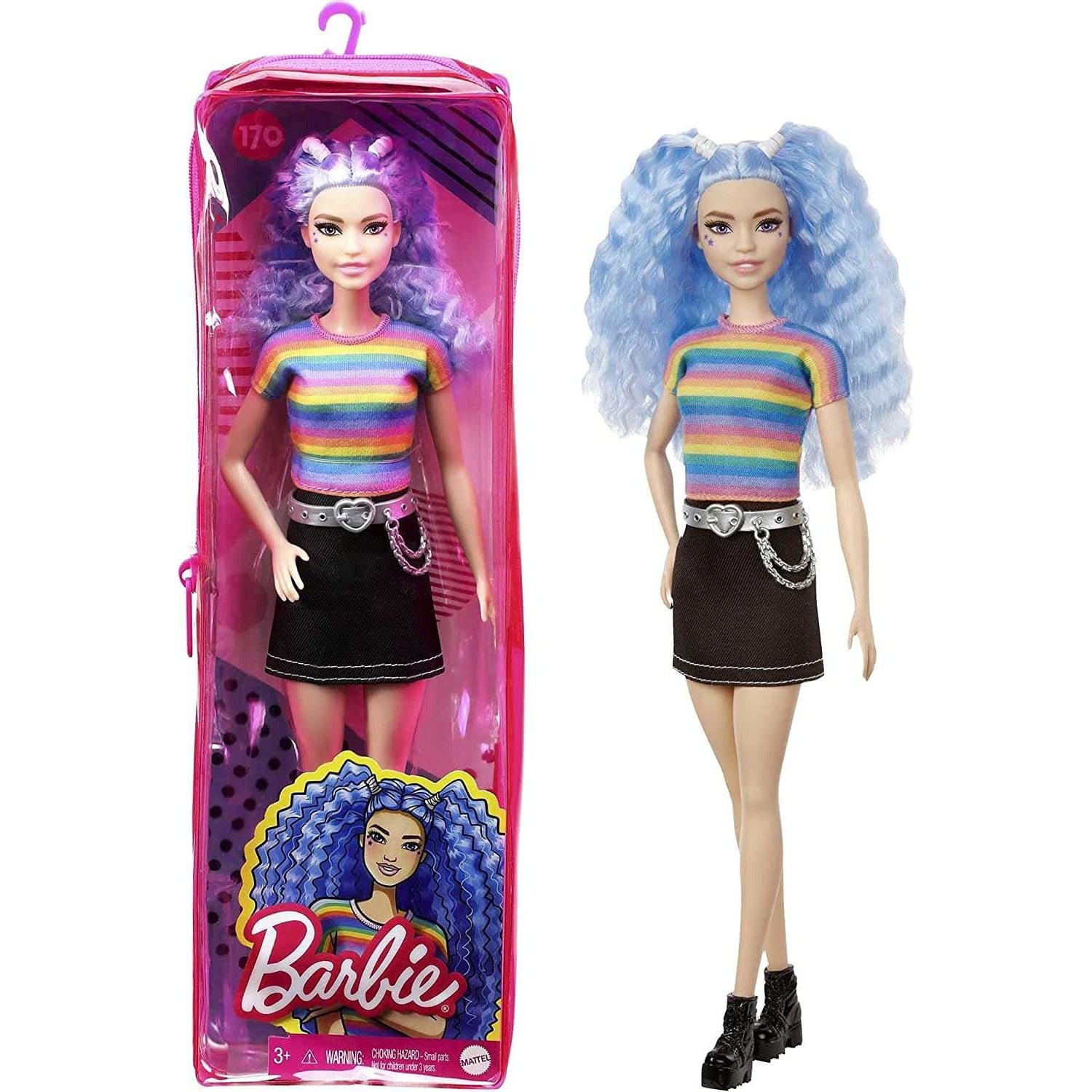 Mattel-Barbie Fashionista Doll-GRB61-#170 Rainbow Striped-Legacy Toys
