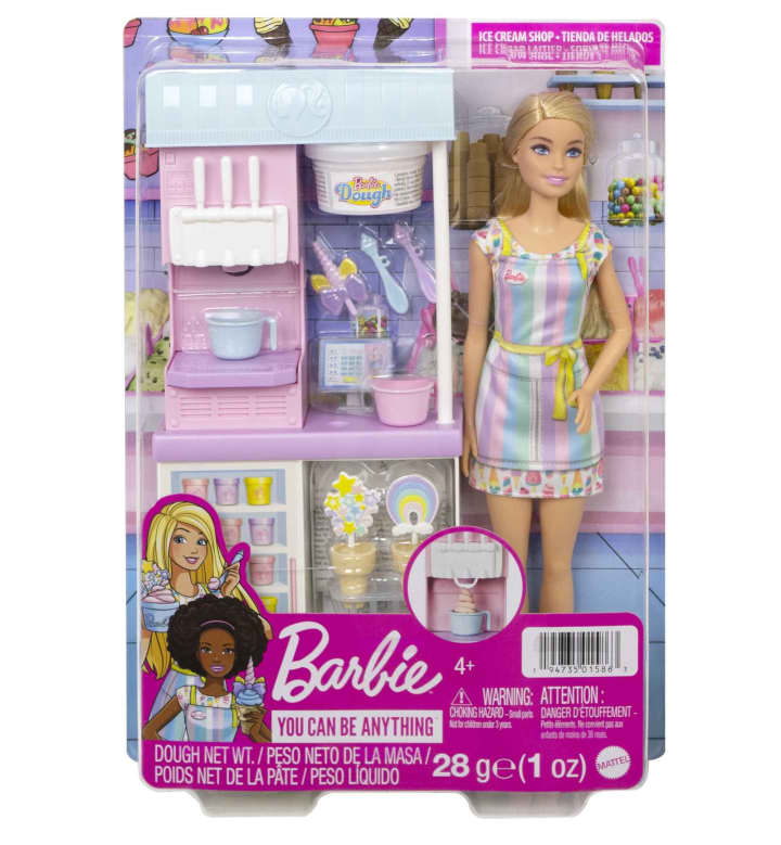 Mattel-Barbie - Ice Cream Shop Playset with Doll-HCN46-Legacy Toys