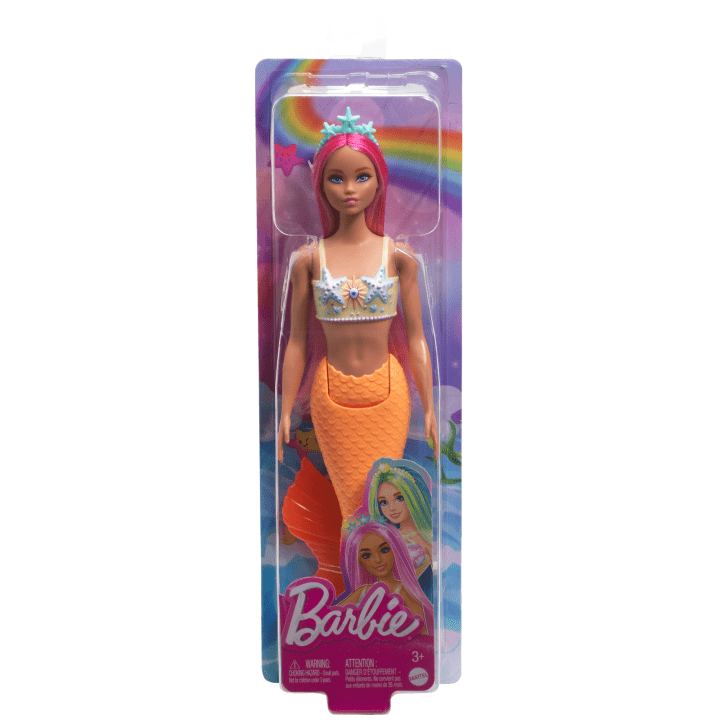 Mattel-Barbie Mermaid Doll - Pink Hair & Soft Orange Tail-HRR05-Legacy Toys