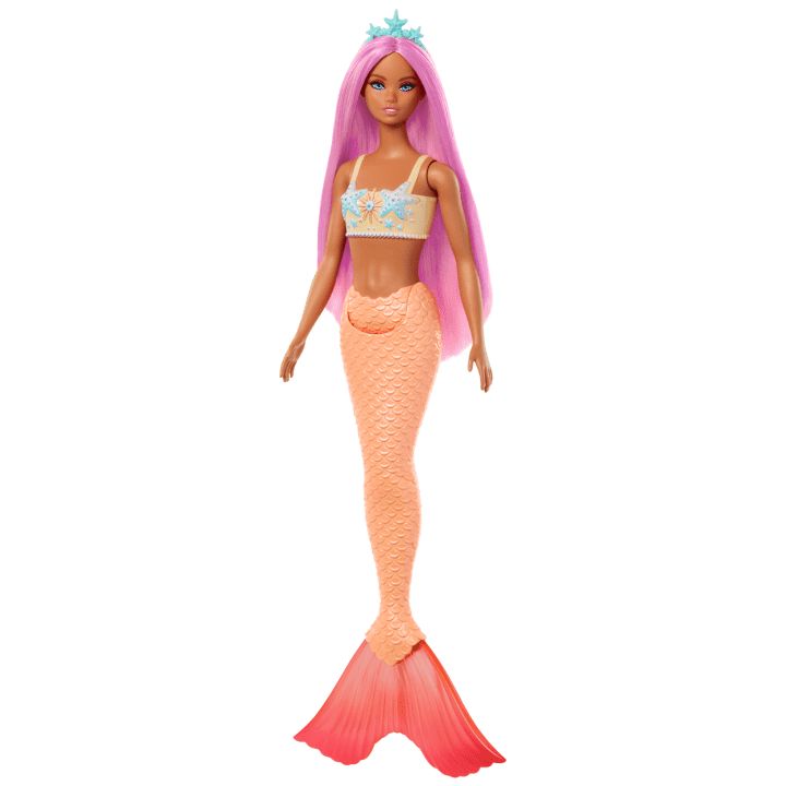 Mattel-Barbie Mermaid Doll - Pink Hair & Soft Orange Tail-HRR05-Legacy Toys