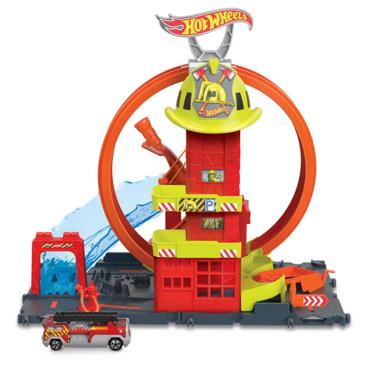 Mattel-Hot Wheels City Super Loop Fire Station-HKX41-Legacy Toys