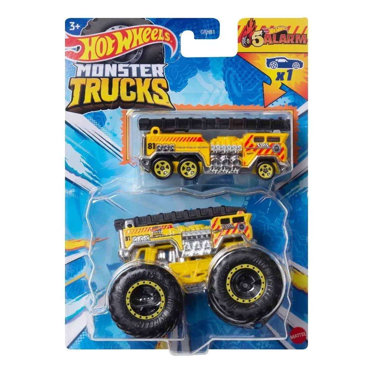 Mattel-Hot Wheels Monster Truck & Car-HWN39-5-Alarm & 5-Alarm-Legacy Toys