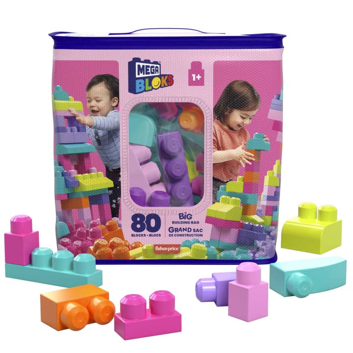 Mattel-MEGA BLOKS Fisher-Price Toy Blocks Pink Big Building Bag-DCH62-Legacy Toys