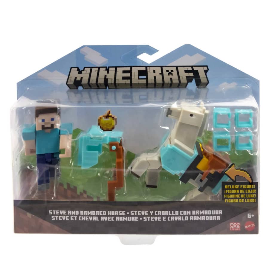 Mattel-Minecraft Craft-a-Block 2-Pack Assortment Figures-HDV39-Steve and Armored Horse-Legacy Toys