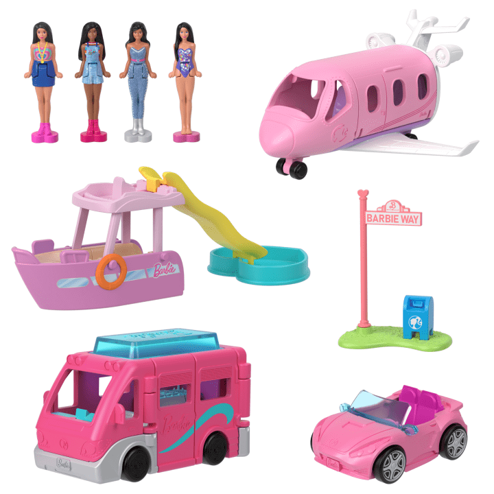 Mattel-Mini Barbieland - Dolls and Vehicles 4-Pack Set-JDB85-Legacy Toys