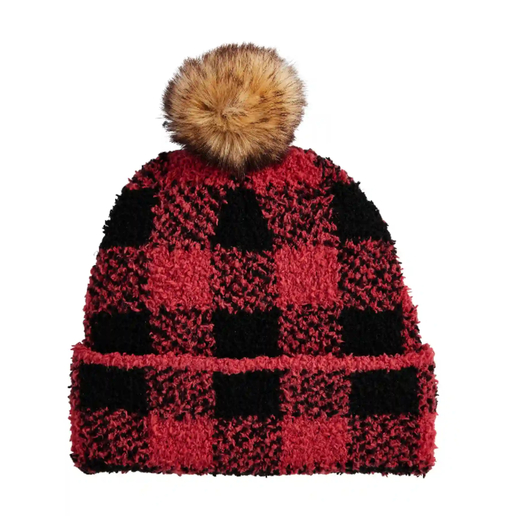Mudpie-Chenille Beanie Check-86010035-Red-Legacy Toys