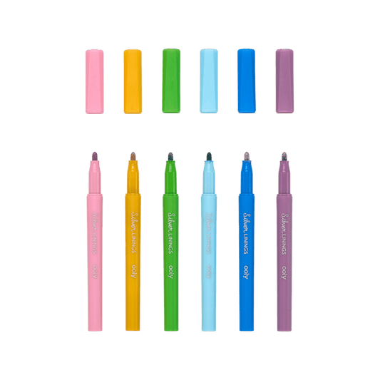 Ooly-Silver Linings Silver Ink Markers Set Of 6-OOL-130-082-Legacy Toys