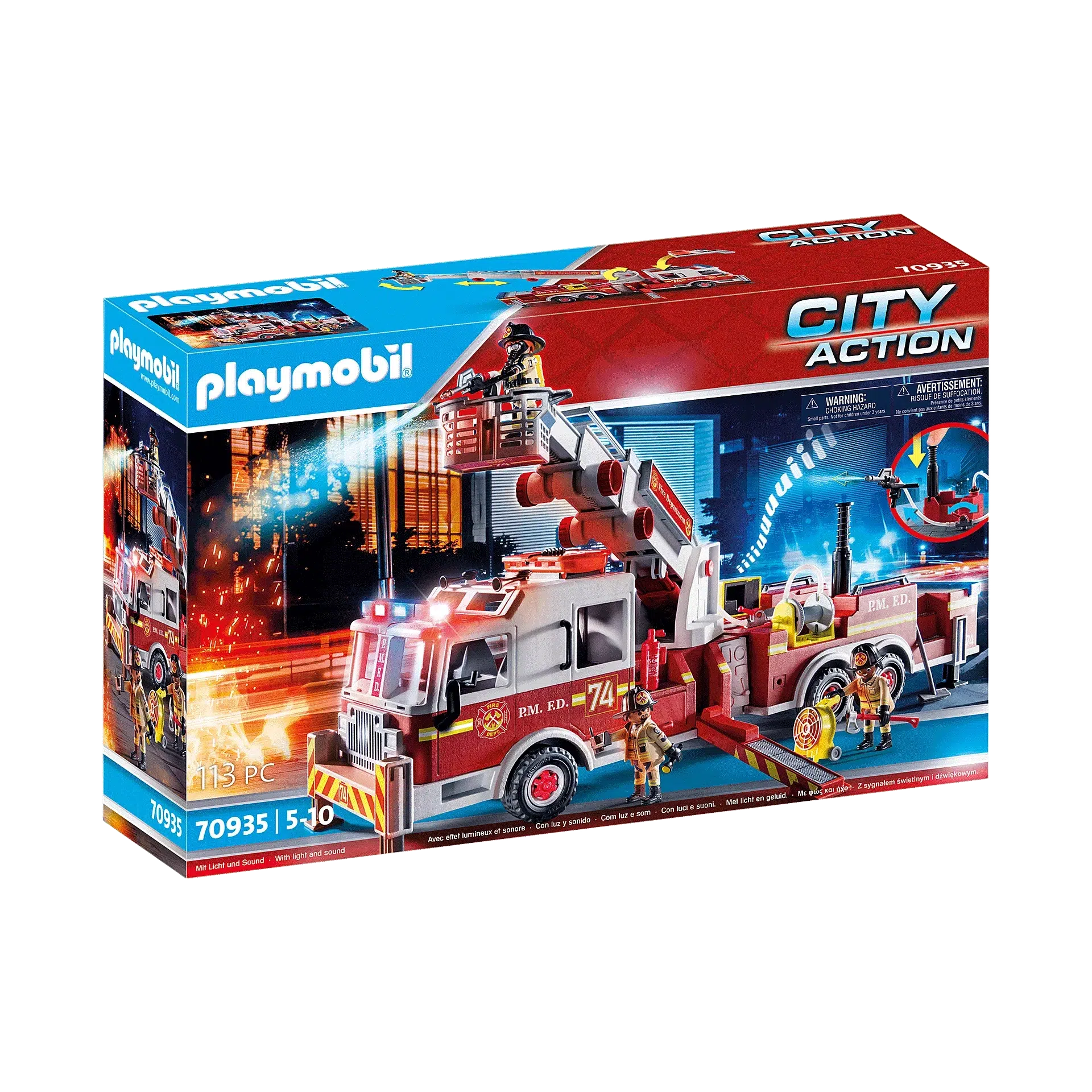 Playmobil-City Action - Rescue Vehicles: Fire Engine with Tower Ladder-70935-Legacy Toys