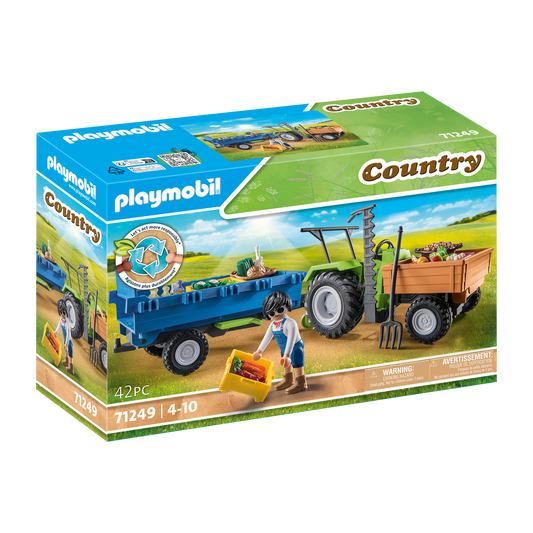 Playmobil-Country - Harvester Tractor with Trailer-71249-Legacy Toys