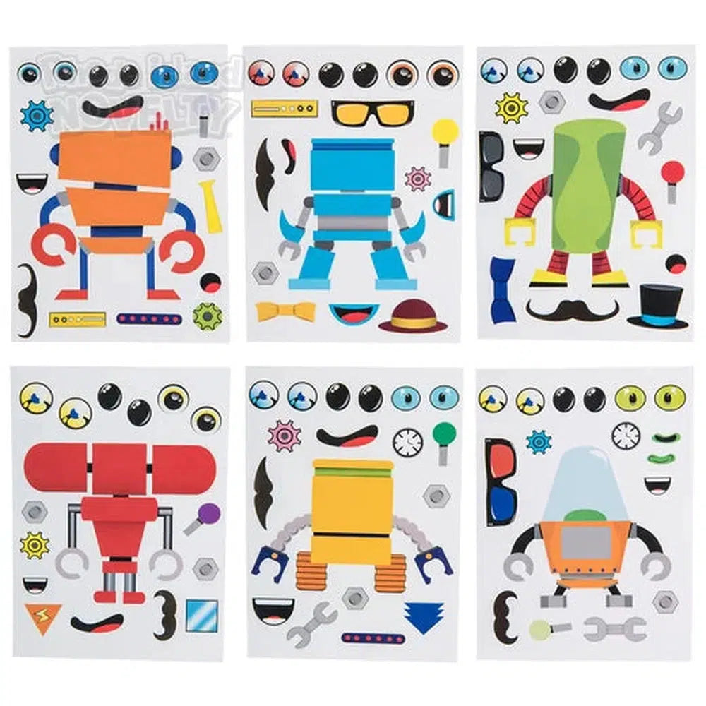 Assorted Colorful Robot Stickers (12 Pack)