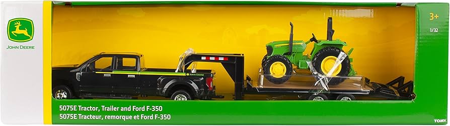 TOMY-1:32 John Deere 5075E Tractor w/ Ford F-350 Pickup and 5th Wheel Trailer-46630-Legacy Toys