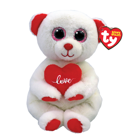 TY-Beanie Bellie - Desi Polar Bear with Heart - 8" Small-41047-Legacy Toys
