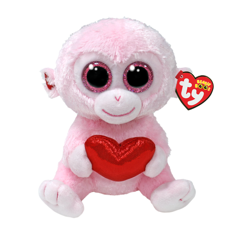 TY-Beanie Boo's - Gigi Monkey with Heart - 6" Small-37341-Legacy Toys
