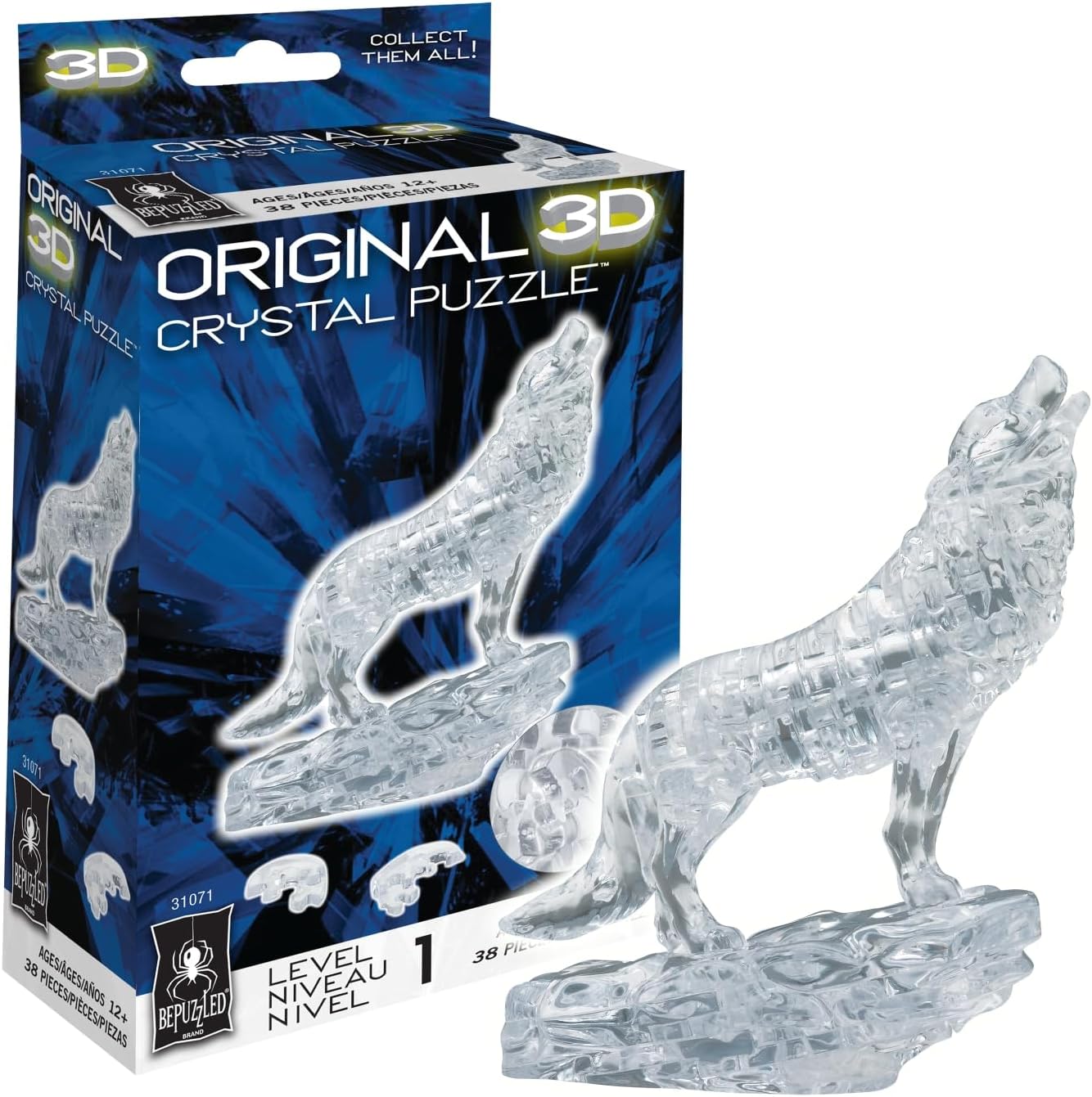 University Games-3D Crystal Puzzle - Clear Wolf-31071-Legacy Toys